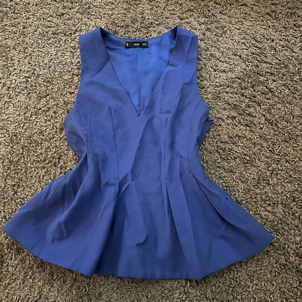 Mango Royal Blue V-Neck Blouse